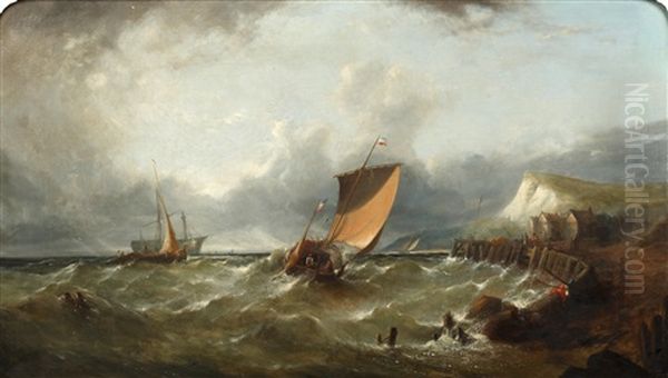 Boats In A Swell Off The Coast Oil Painting by William Henry Williamson