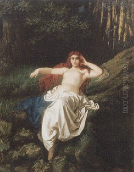 Ruhende Waldnymphe In Reizvoller Pose An Einer Quelle Oil Painting by Caesar Willich