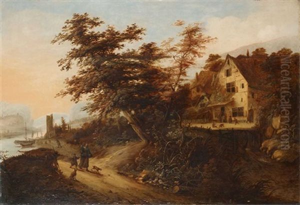 Flusslandschaft Mit Bauernhaus Oil Painting by Claes Jansz van der Willigen