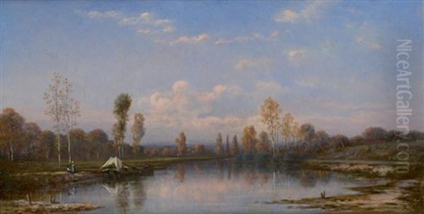 Les Bords Du Loing A Nemours Oil Painting by Louis August Adophe Williot