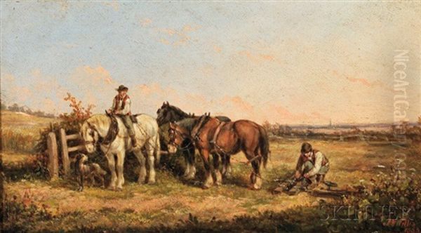 Hitching The Plow Oil Painting by Edmund Aylburton Willis