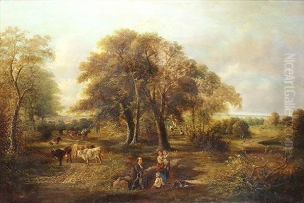 Pastoral Landscape With Figures And Cattle Oil Painting by Edmund Aylburton Willis