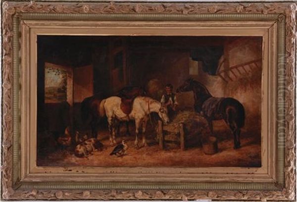 Feeding The Horses Oil Painting by Edmund Aylburton Willis