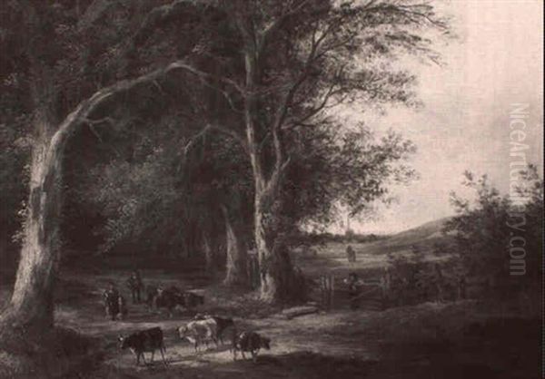 Leading The Cattle Home Oil Painting by Edmund Aylburton Willis