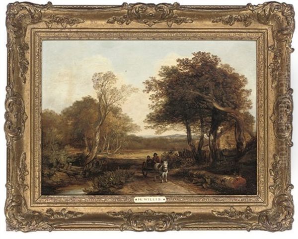 A Horse And Cart On A Path (+ A Shepherd With His Flock; Pair) Oil Painting by Henry Brittan Willis