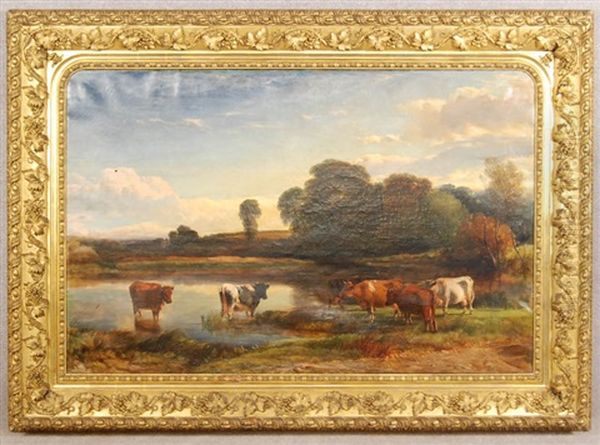 Treed Landscape With Cows Oil Painting by Henry Brittan Willis