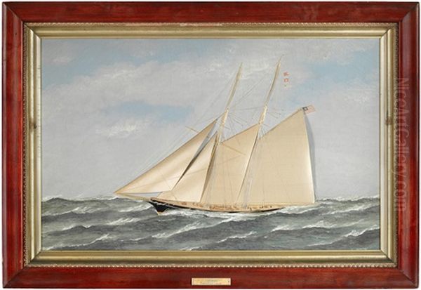 The Schooner Yacht Endymion Under Shortened Sail Oil Painting by Thomas H. Willis