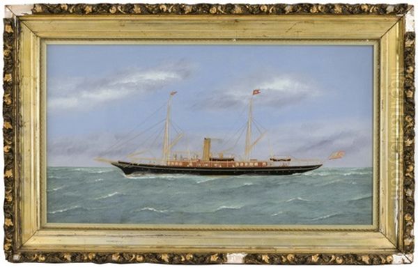 Steam/sail Vessel At Sea Oil Painting by Thomas H. Willis