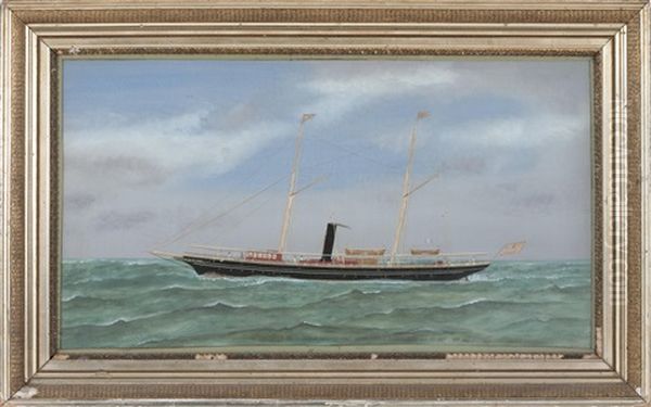 An American Steam/sail Yacht Oil Painting by Thomas H. Willis