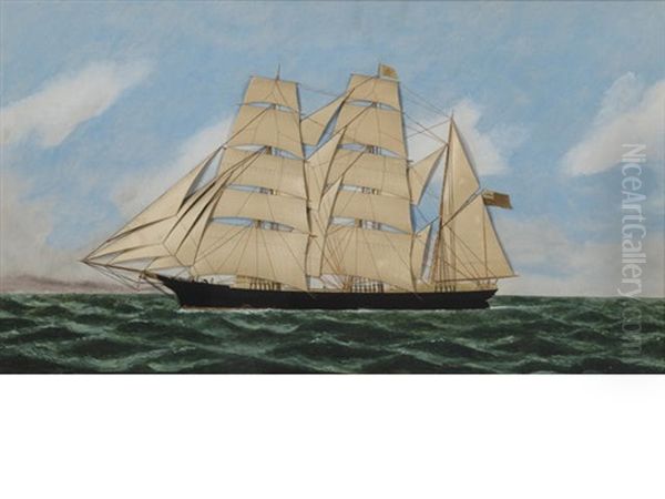 The Three Masted Bark Anna L. Taylor At Sea Oil Painting by Thomas H. Willis