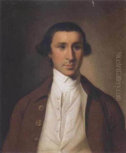 Portrait Of A Gentleman Wearing A Brown Coat With Gold Buttons, A White Waistcoat And A White Stock Oil Painting by George Willison