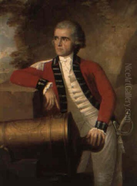 Portrait Of An Officer In Uniform Leaning On A Battlement By A Canon Oil Painting by George Willison