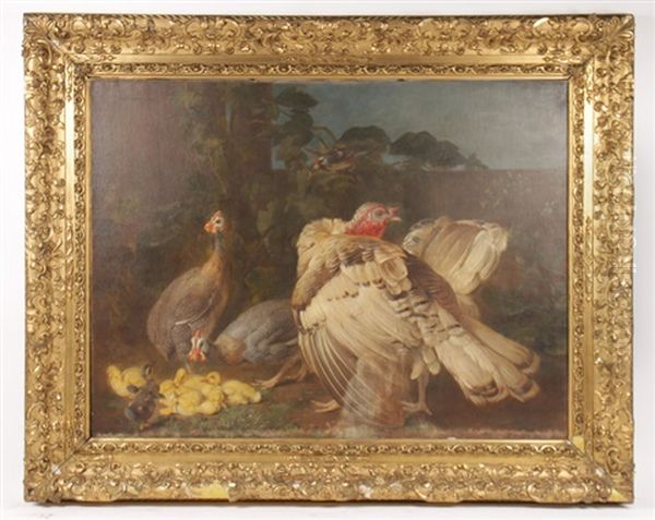 Fowl With Chicks Oil Painting by Rudolf Bernhard Willmann