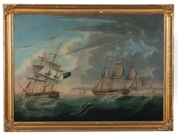 Ships In The English Channel Off Dover Oil Painting by Robert Willoughby