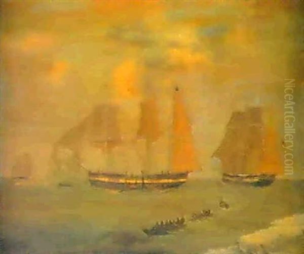 The Whaling Ship Cecilla                                    In Three Positions Oil Painting by Robert Willoughby