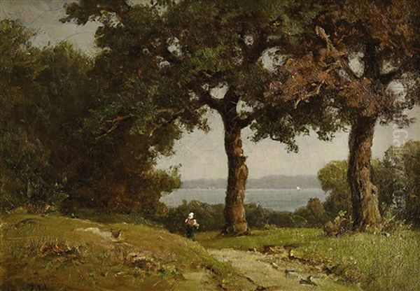 Bauerin Auf Einem Waldweg Am Starnberger See Oil Painting by Josef Willroider