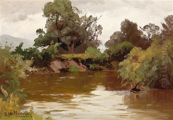 River Landscape Oil Painting by Josef Willroider