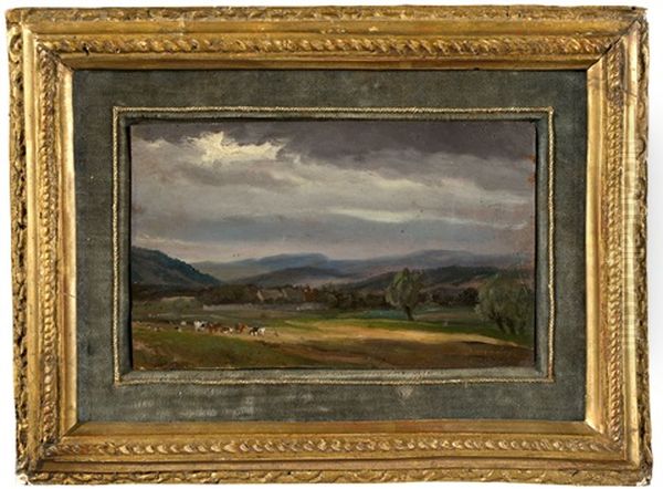 Storm Clouds Over A Landscape, With Cattle Oil Painting by Josef Willroider