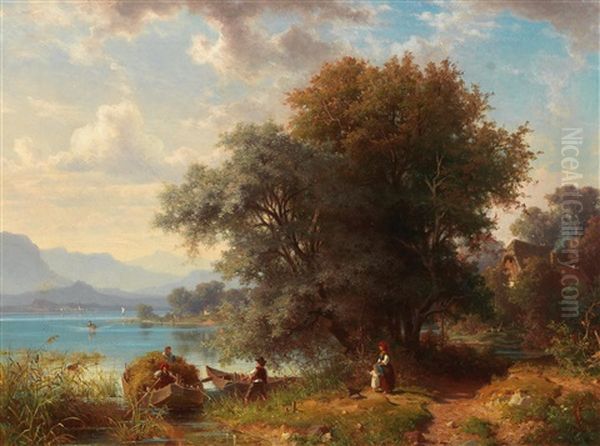 View Of A Carinthian Lake Oil Painting by Josef Willroider