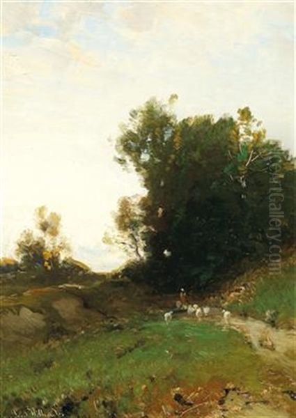 Landscape With Shepherdess Oil Painting by Ludwig Willroider