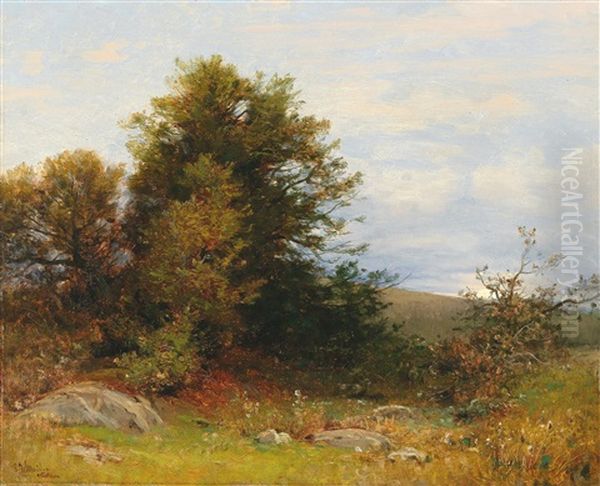 Meadow Embankment With The Moon Rising Oil Painting by Ludwig Willroider