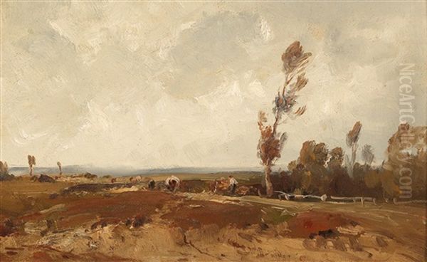 Working In The Fields In Autumn Oil Painting by Ludwig Willroider