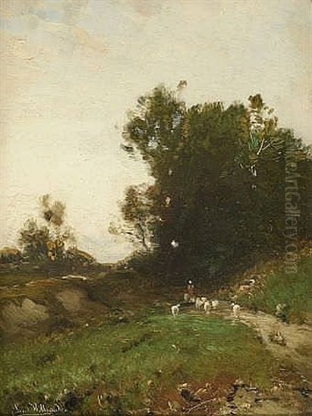 Landschaft Mit Schaferin Und Ihrer Herde Oil Painting by Ludwig Willroider