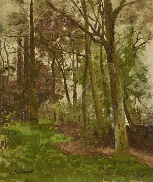 A Wooded Landscape Oil Painting by Ludwig Willroider