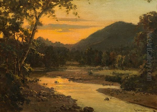 River Landscape Oil Painting by Ludwig Willroider