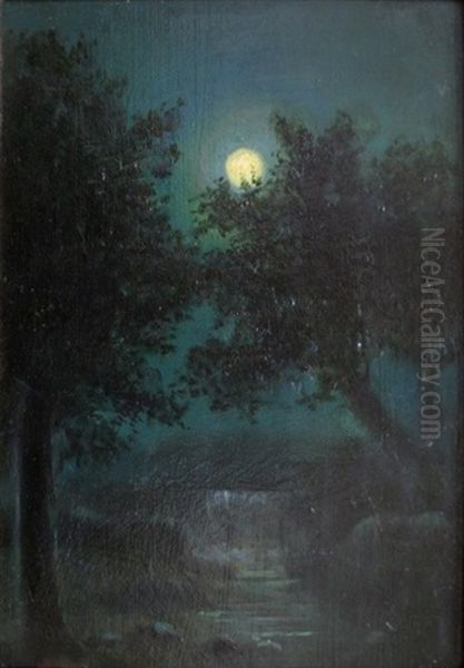 Moonlight Waterfall Oil Painting by Harry Willson