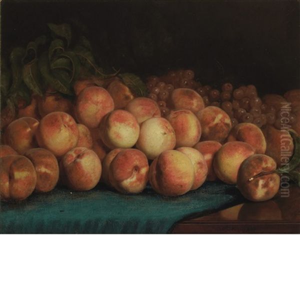 Peaches And Grapes On A Cloth Covered Table Oil Painting by Lemuel Everett Wilmarth