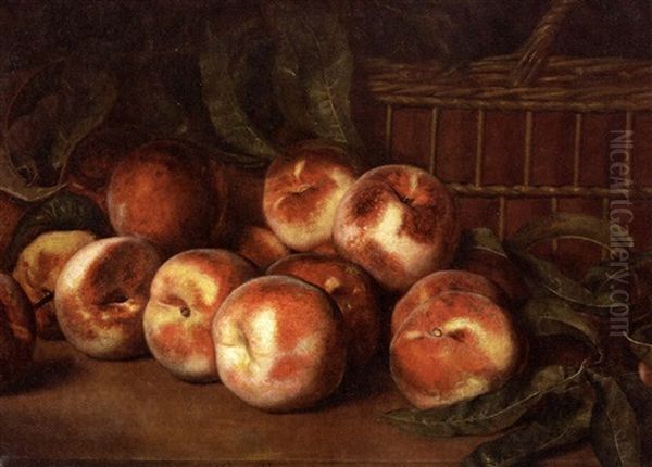 Peaches And Ribboned Basket Oil Painting by Lemuel Everett Wilmarth