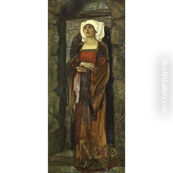 A Woman In Renaissance Robes Oil Painting by John Riley Wilmer