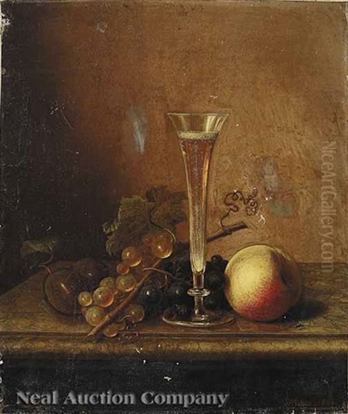 Still Life Of White Grapes, Champagne Flute And Apple Oil Painting by Peter Joseph Wilms