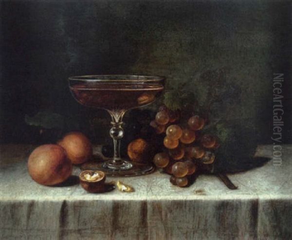 Still Life With Champagne, Nuts And Fruit by Peter Joseph Wilms