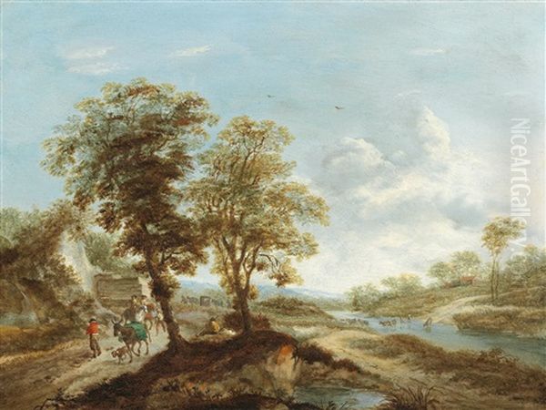 A Landscape With Travellers Oil Painting by Jan Wils