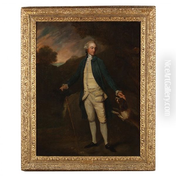 Portrait Of A Man With A Dog Oil Painting by Benjamin Wilson