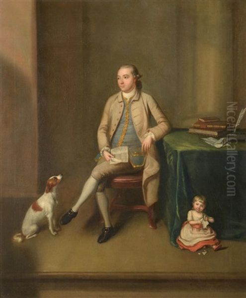 Portrait Of Sir William Gleadowe Newcomen Seated At A Table And The Hon.thomas Newcomen As A Child Oil Painting by Benjamin Wilson