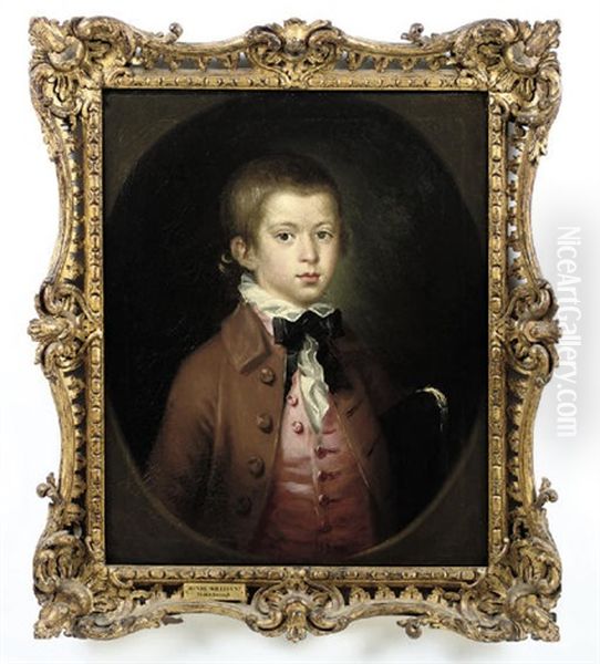 Portrait Of Henry Willement In A Brown Coat And A Pink Waistcoat, A Tricorn Under His Arm Oil Painting by Benjamin Wilson