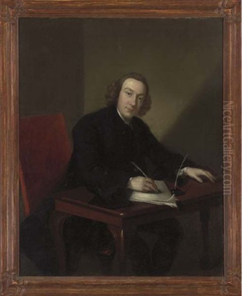 Portrait Of William Pratt Behind A Desk With Quill Pen Oil Painting by Benjamin Wilson