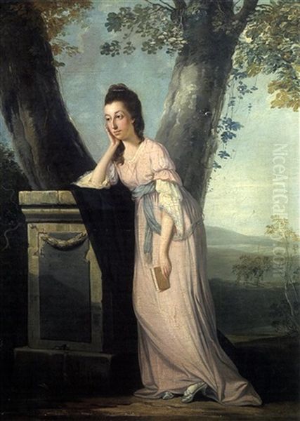 Portrait De Mrs. Parker, Lady Boringdon Pensive Sous Un Arbre Oil Painting by Benjamin Wilson