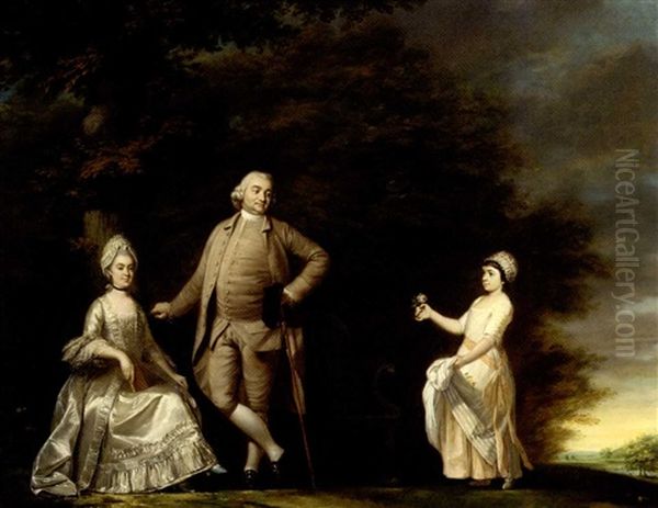 Group Portrait Of The Hussey Family In The Garden Of Wargrave Hill House, Berkshire Oil Painting by Benjamin Wilson