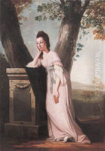 Portrait Of A Lady, Standing, In A Pink Dress (thesesa Parker, Wife Of John Parker, Later Lord Boringdon?) Oil Painting by Benjamin Wilson