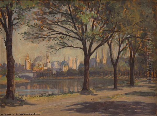 Melbourne From The Yarra Oil Painting by Dora Lynell A. Wilson