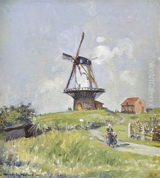 Dutch Windmill Oil Painting by Dora Lynell A. Wilson