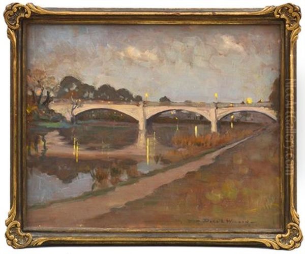 First Lights Anderson Street Bridge Oil Painting by Dora Lynell A. Wilson