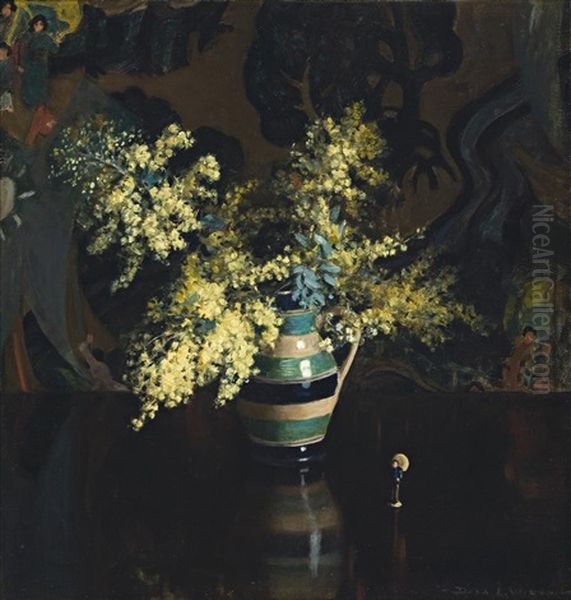 Flowers In A Pot Oil Painting by Dora Lynell A. Wilson