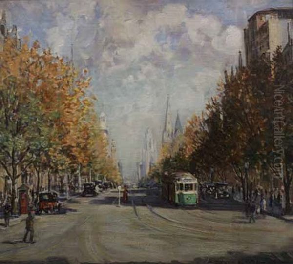 Autumn In Collins Street Oil Painting by Dora Lynell A. Wilson