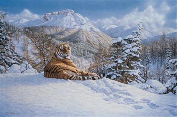 Taiga Tiger In The Snow Oil Painting by Eric Wilson