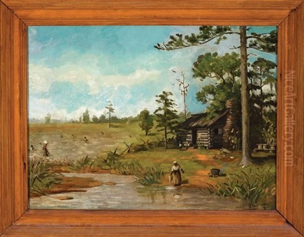 Cabin Scene During The Cotton Harvest Oil Painting by Harry Mitton Wilson